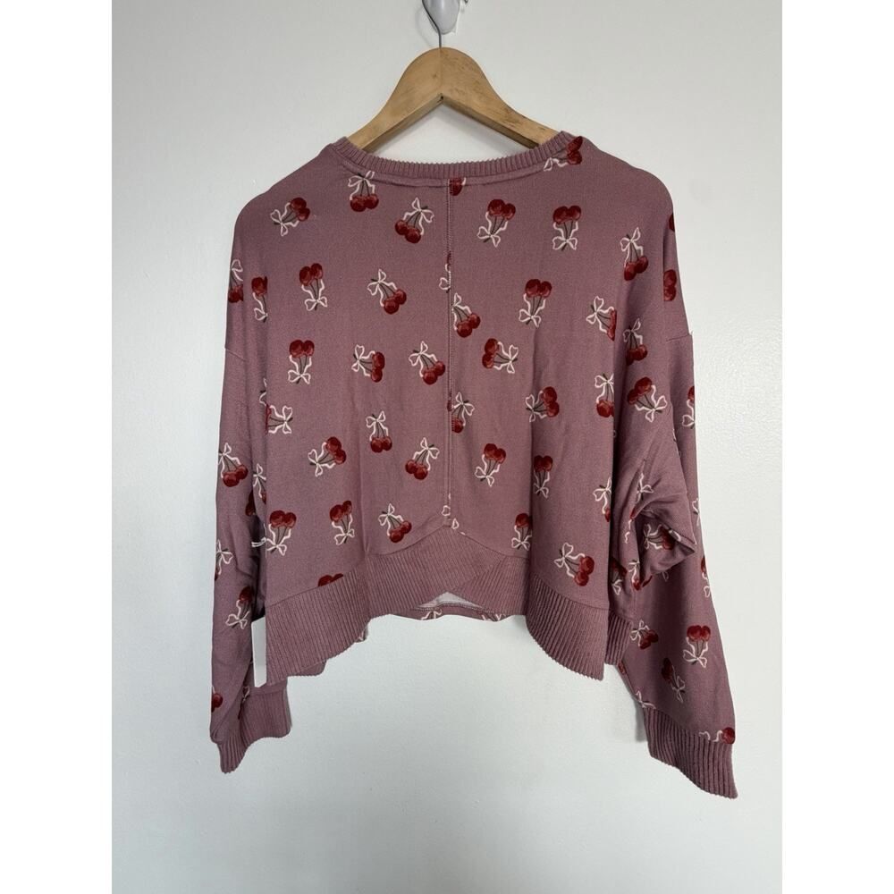 Lucky Brand Women's M Purple/Red Cherry Crew Neck Pullover Sweater - Picture 7 of 9